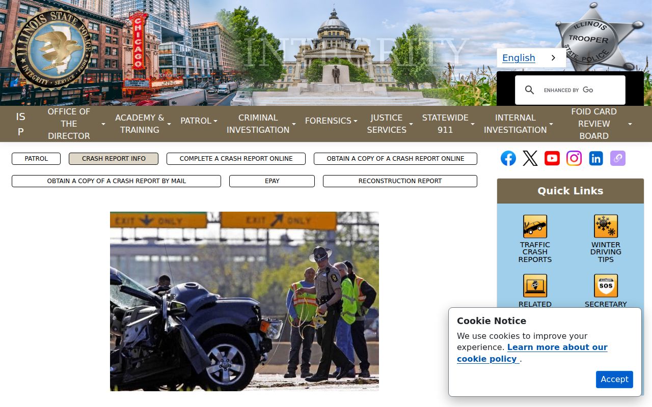 Illinois State Police crash report request page
