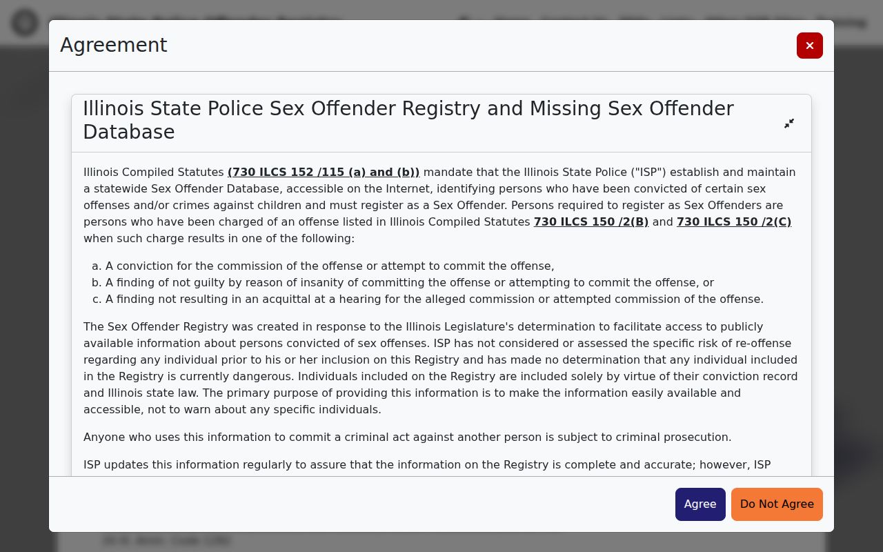 Illinois State Police public sex offender search interface used for Brown County