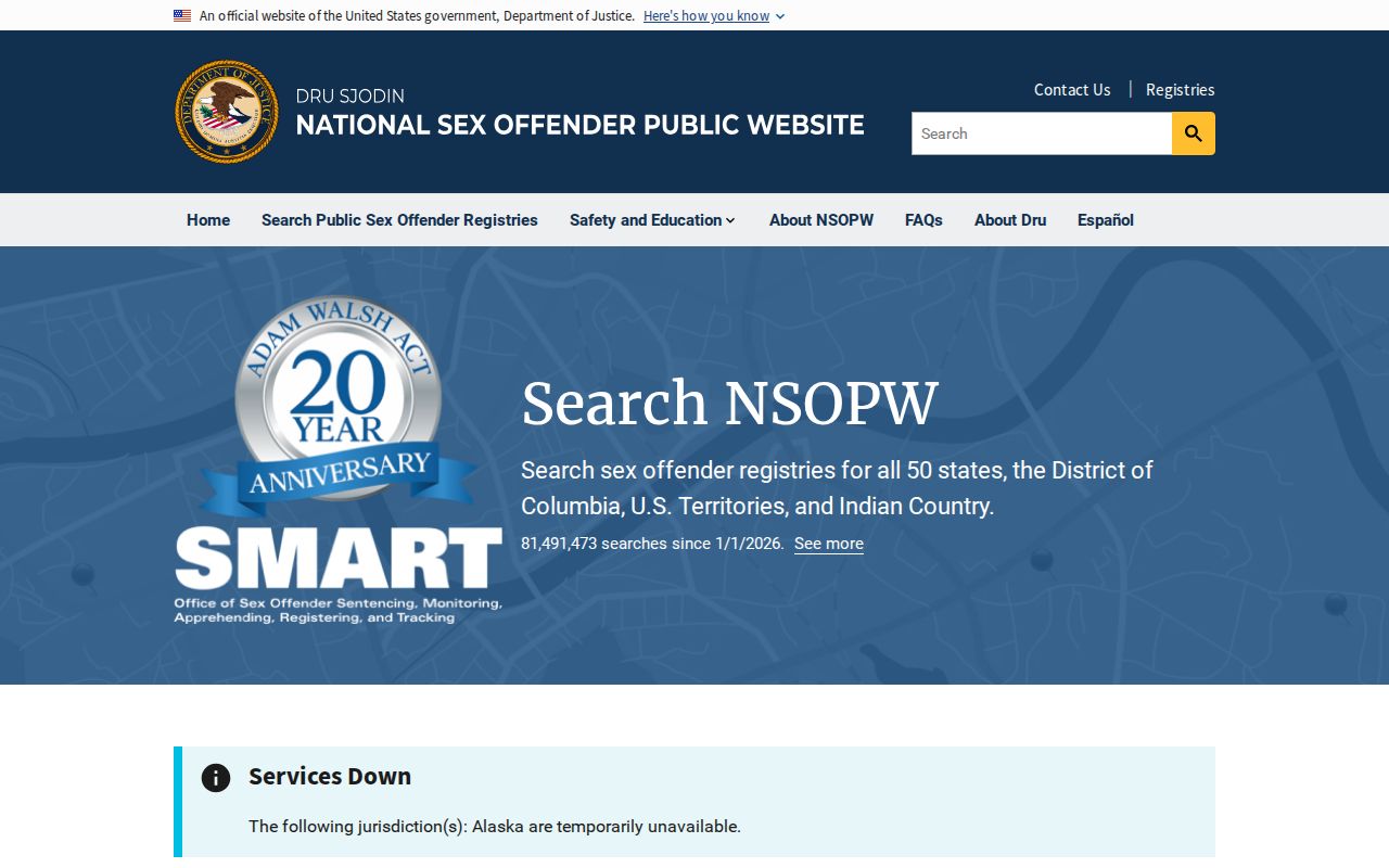 United States Department of Justice national sex offender public search