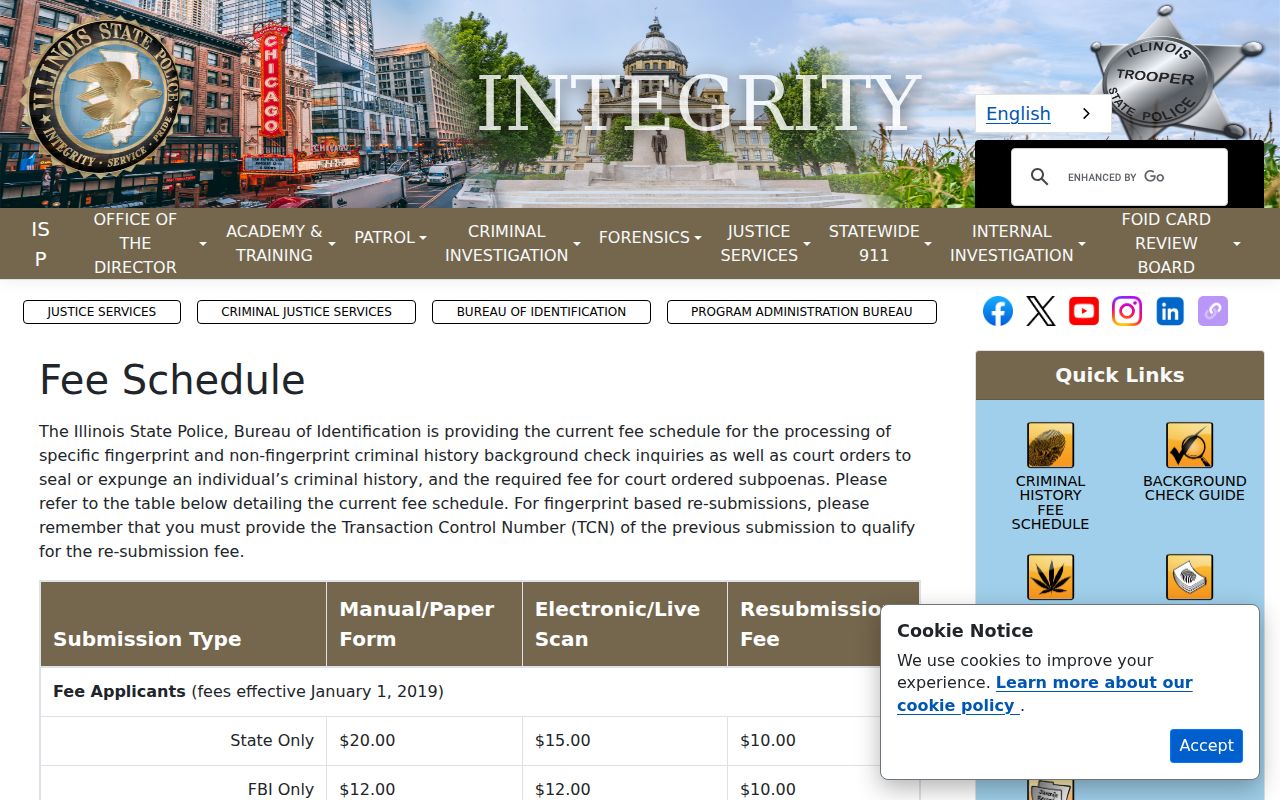 Mt. Sterling Brown County record check ISP fee schedule